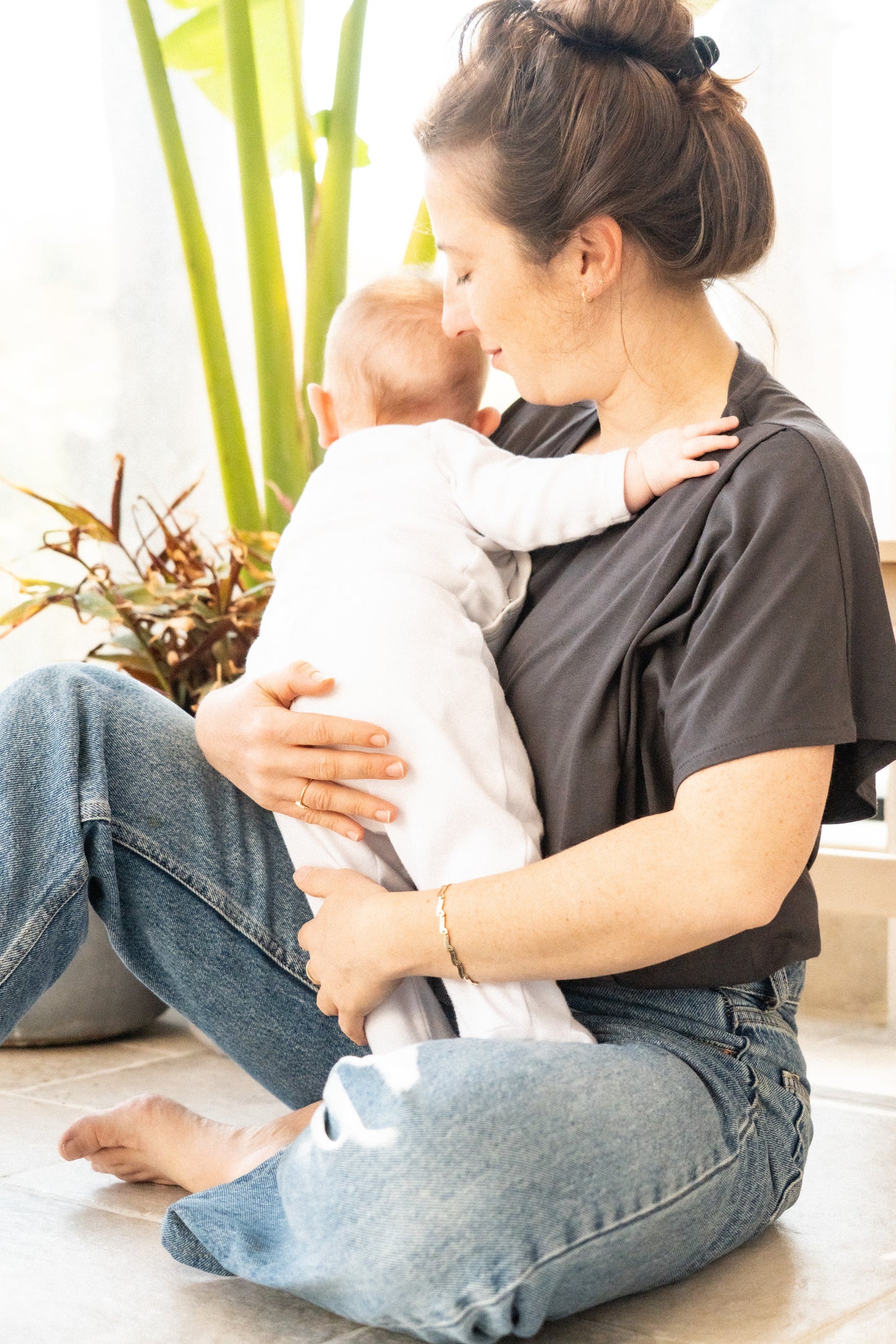 Dark gray flowy nursing top