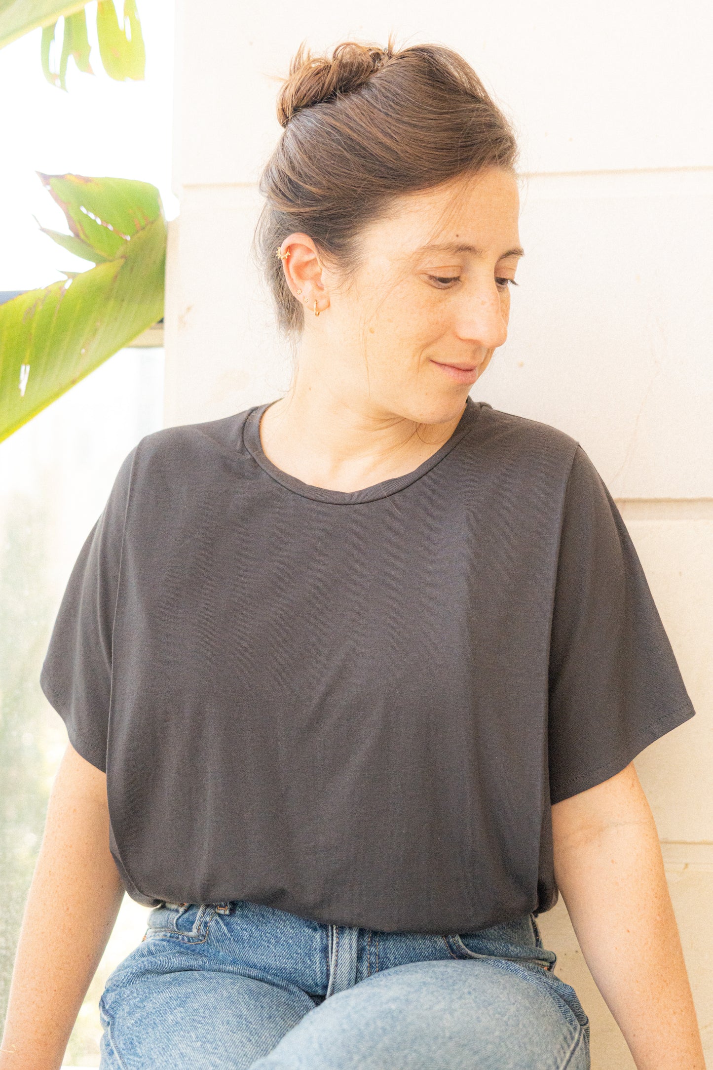 Dark gray flowy nursing top
