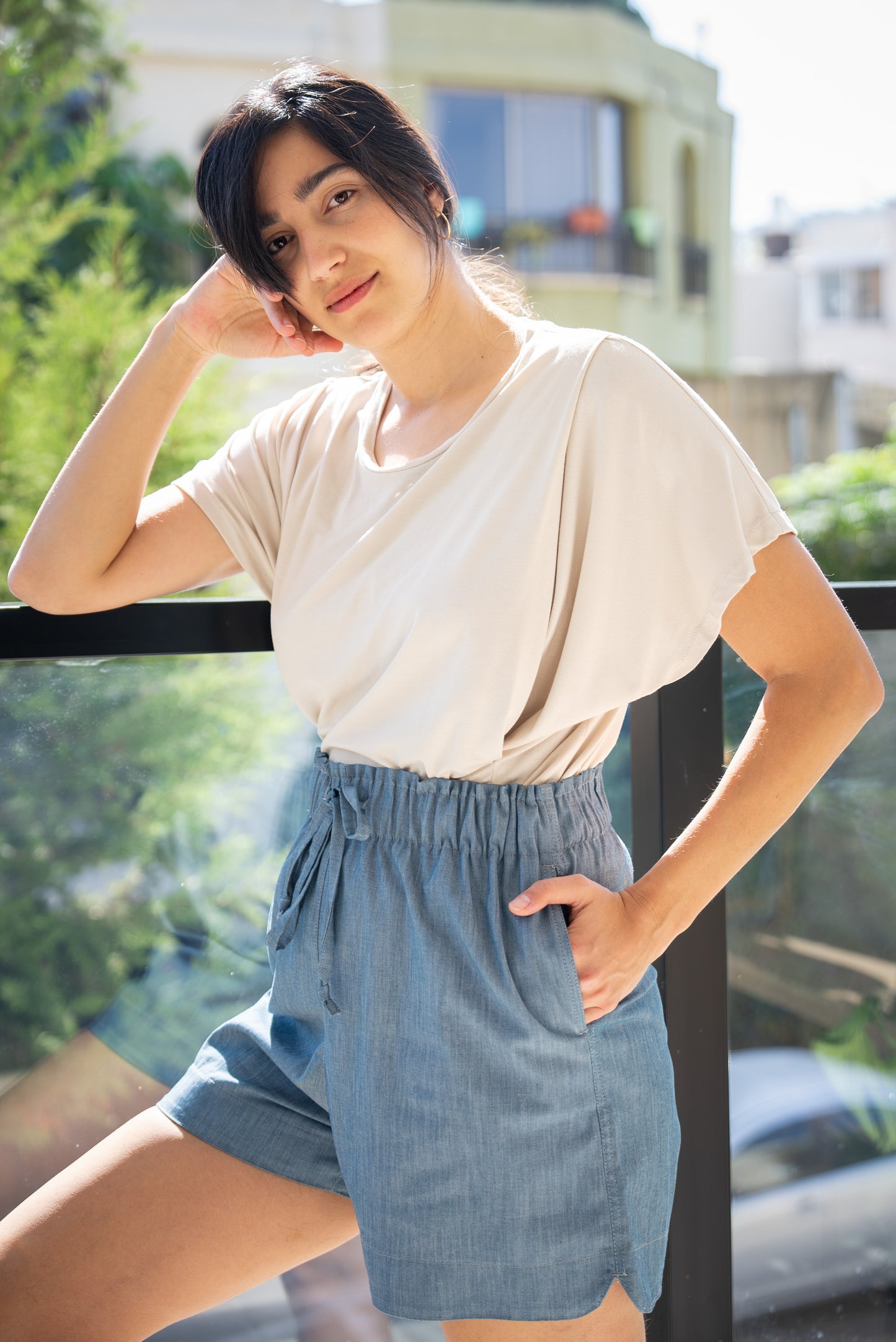 Viscose denim shorts