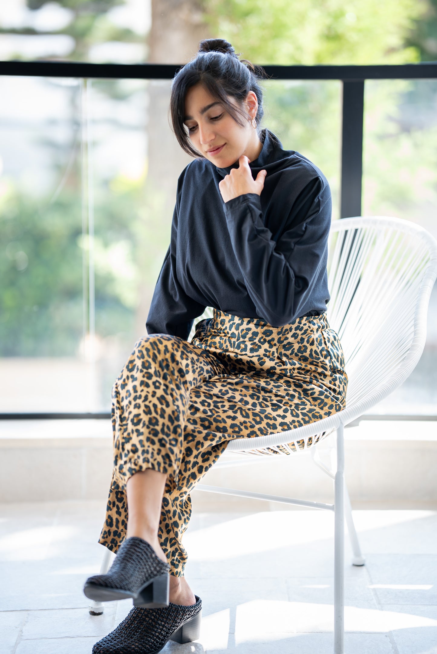 Leopard silk viscose pants