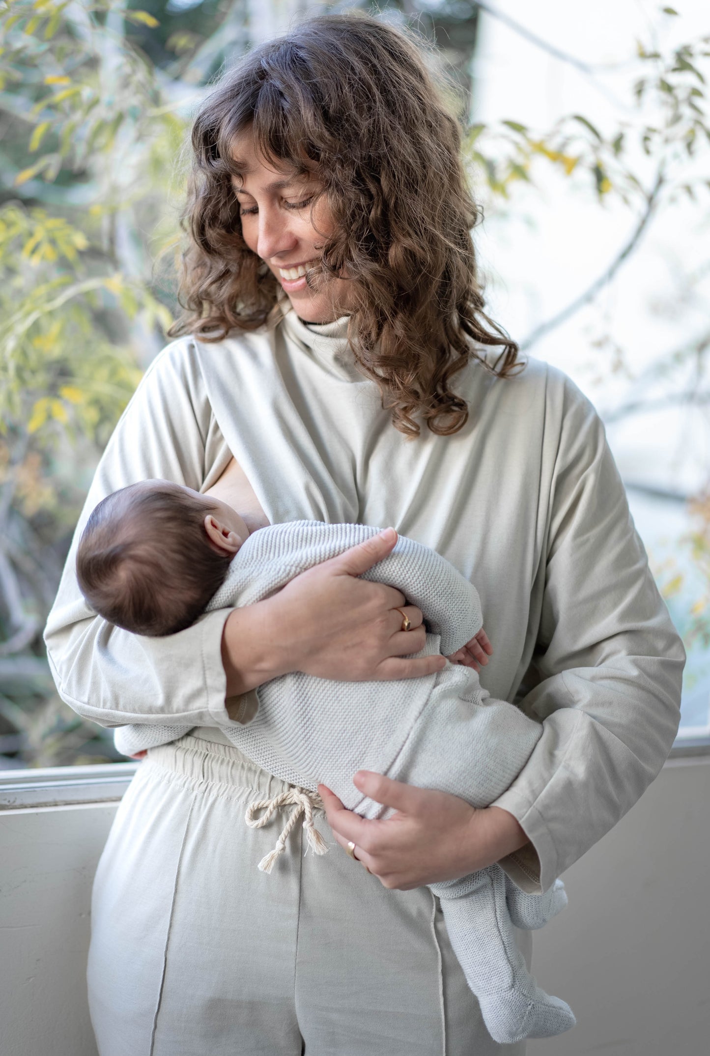 Natural tan nursing turtleneck