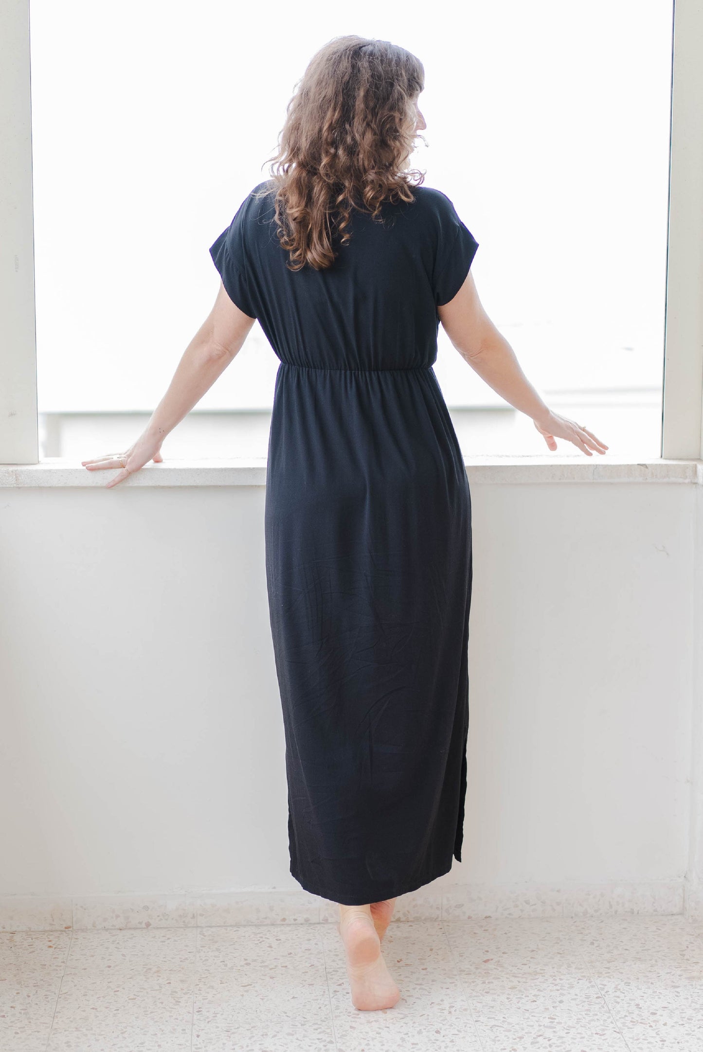 Black viscose maxi dress