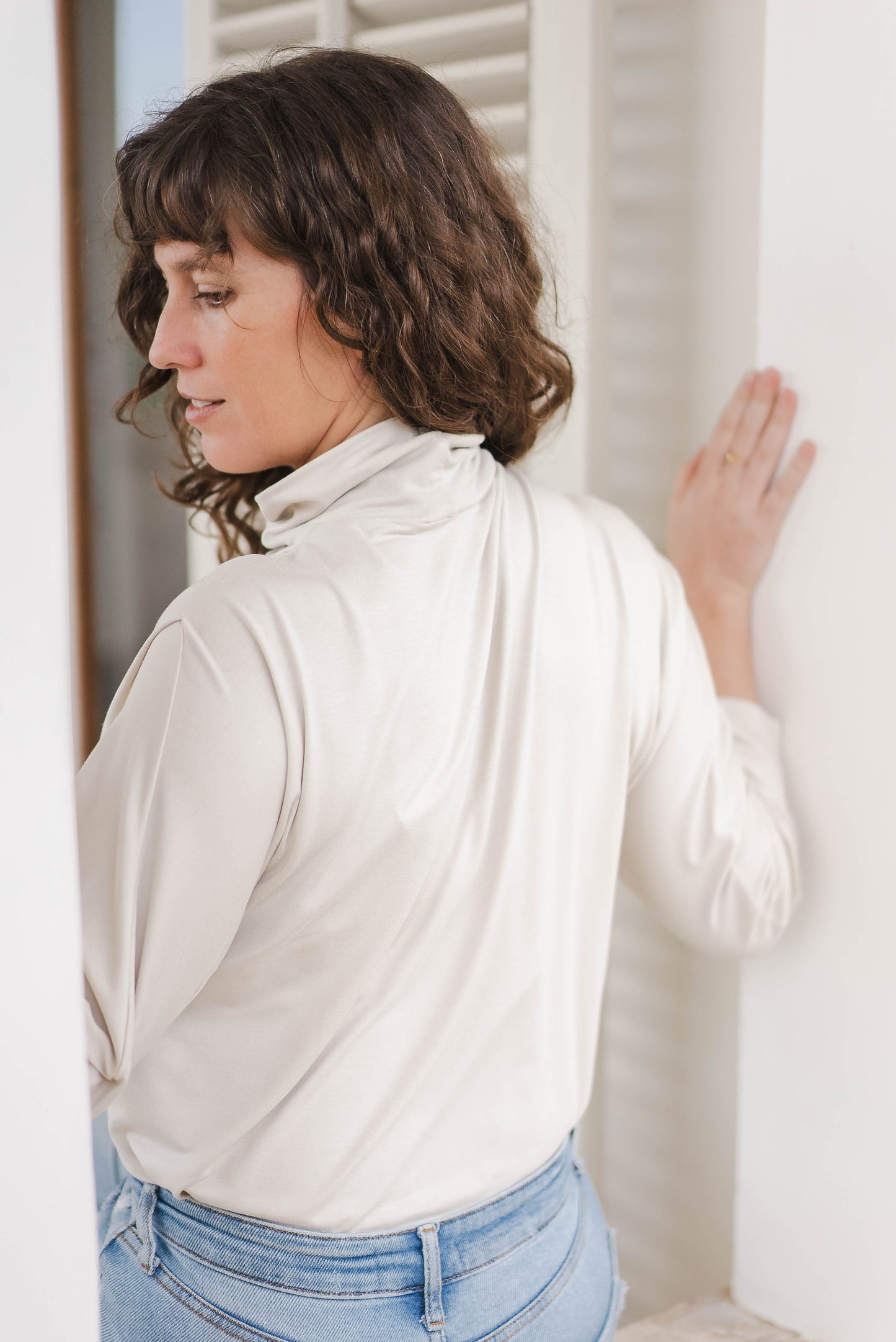 Natural tan viscose nursing turtleneck