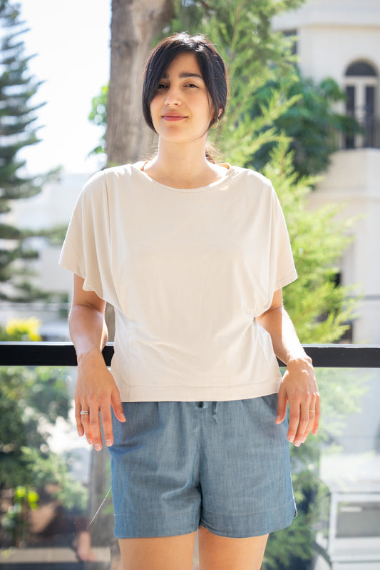 Natural tan flowy nursing top