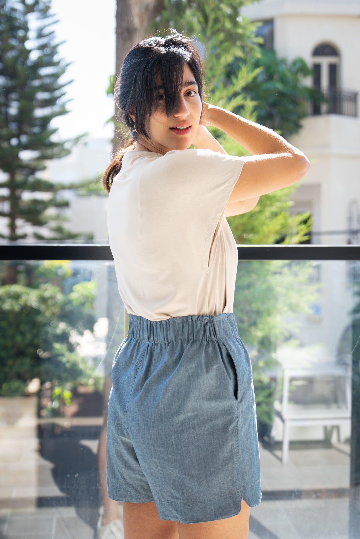 Natural tan flowy nursing top