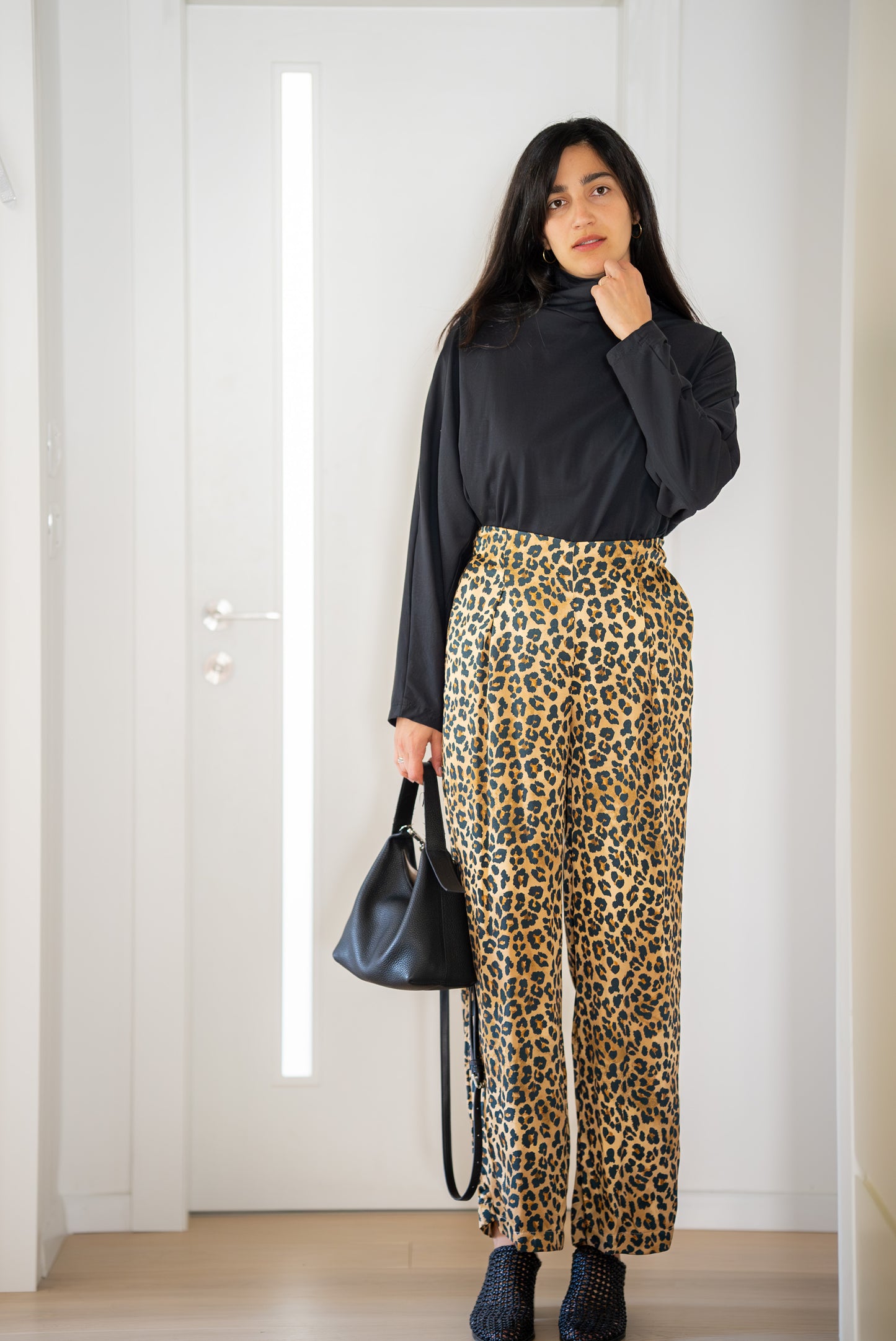 Leopard silk viscose pants