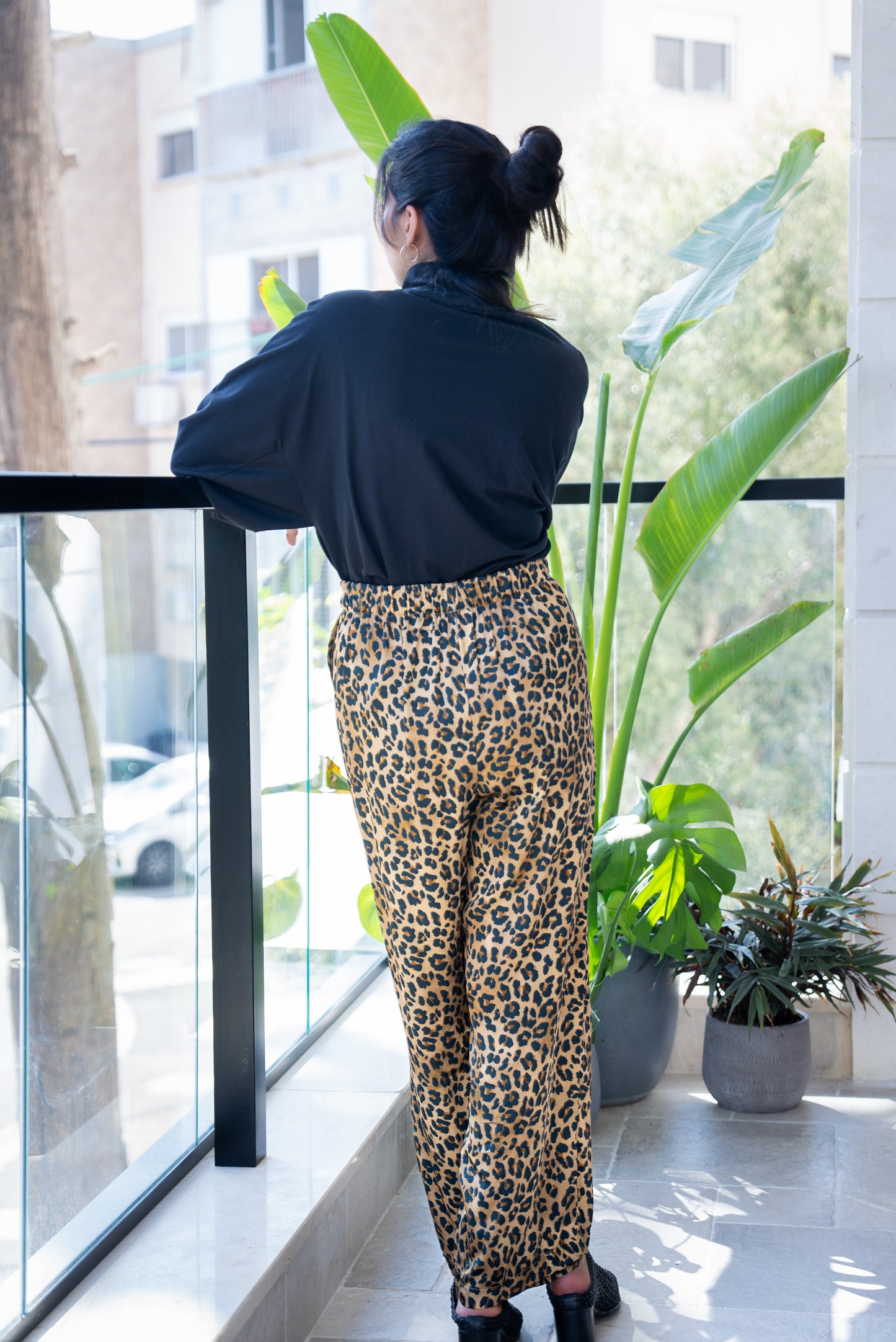 Leopard silk viscose pants