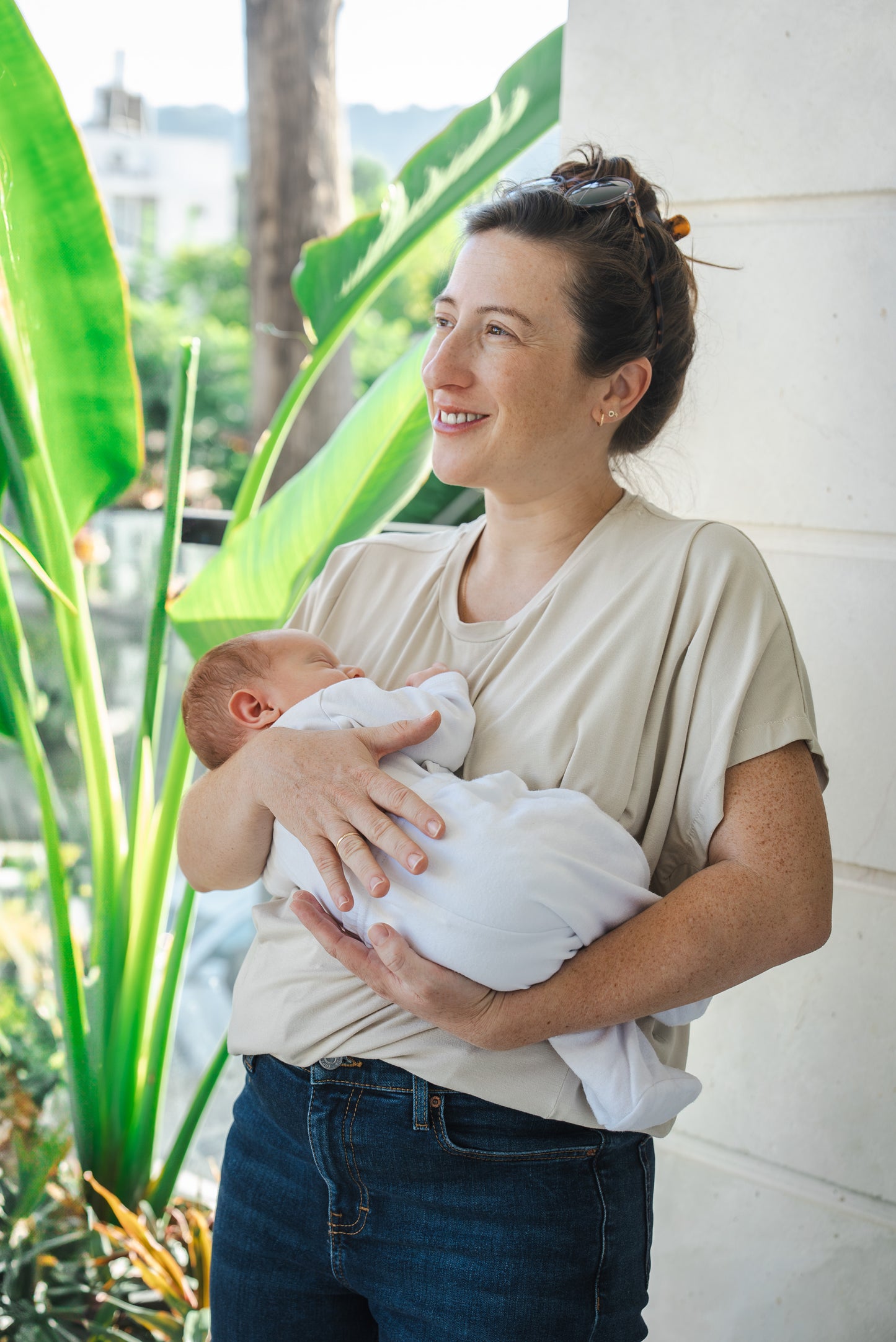 Natural tan flowy nursing top